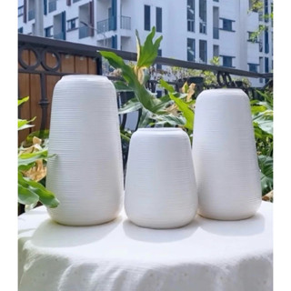 Bình Hoa Dáng Đu Đủ Vân Ganh Men TRẮNG Ganh Trang Trí Nội Thất Bình Gốm Bát Tràng Các Size 18-27-30cm