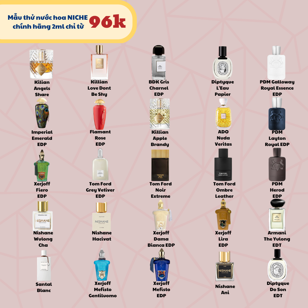Mẫu thử nước hoa unisex dung tích 2ml đồng gia 96k