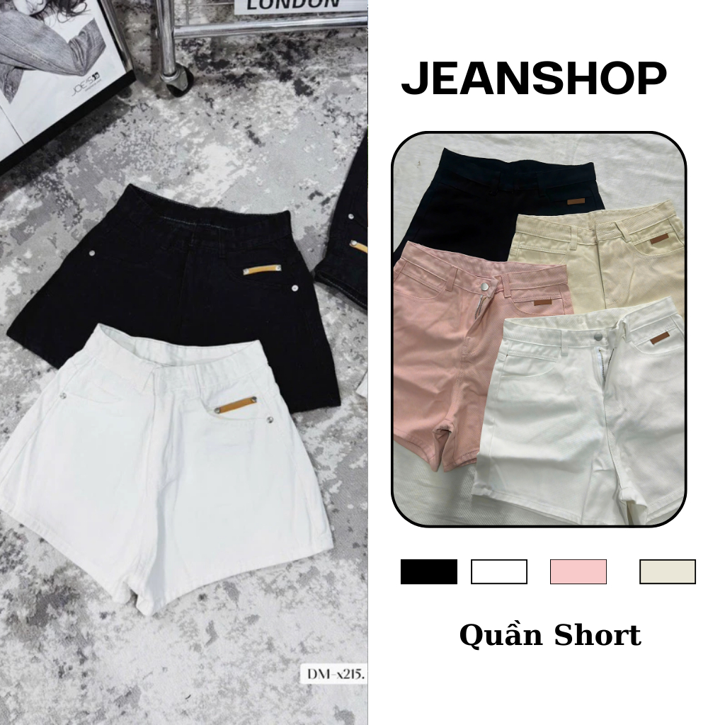 Quần Short Jeans Lưng Cao Basic, Quần Short Nữ Chữ A Denim Co Dãn Cao Cấp 4 màu Đen Trắng Hồng Be- J