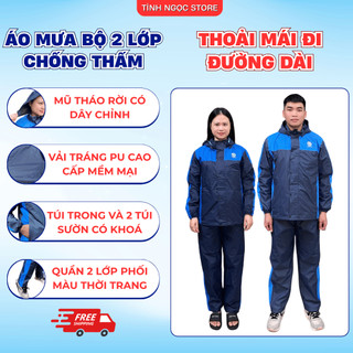  Áo mưa bộ nam nữ tinhngocstore HV02 áo mưa 1 người đi xe máy 2 lớp giữ ấm mùa đông mũ tháo rời có thể tuỳ chỉnh 