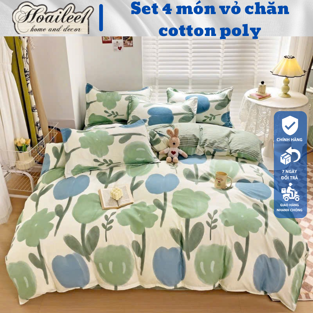 Bộ chăn ga gối Cotton Poly hoailee1 phong cách Hàn Quốc Drap giường cotton hot trend (không kèm ruột