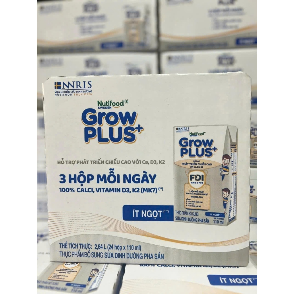 NUTIFOOD - Thùng 48 hộp sữa nước Grow bạc 110ml Grow Plus+
