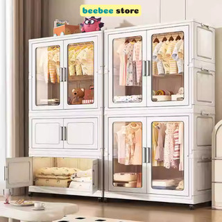 Tủ Nhựa Để Quần Áo Cho Bé, Tủ Để Đồ Đa Năng Gấp Gọn Cửa Trong Suốt, Có Bánh Xe Dễ Di Chuyển TUN060