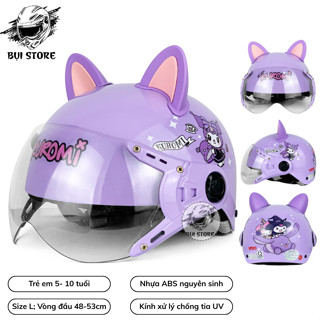 [CHÍNH HÃNG] Mũ Bảo Hiểm Trẻ Em VARO KUROMI Tím Pastel | Siêu Nhẹ Siêu Bền Có Kính Chống Bụi Cho Bé 5-10 Tuổi