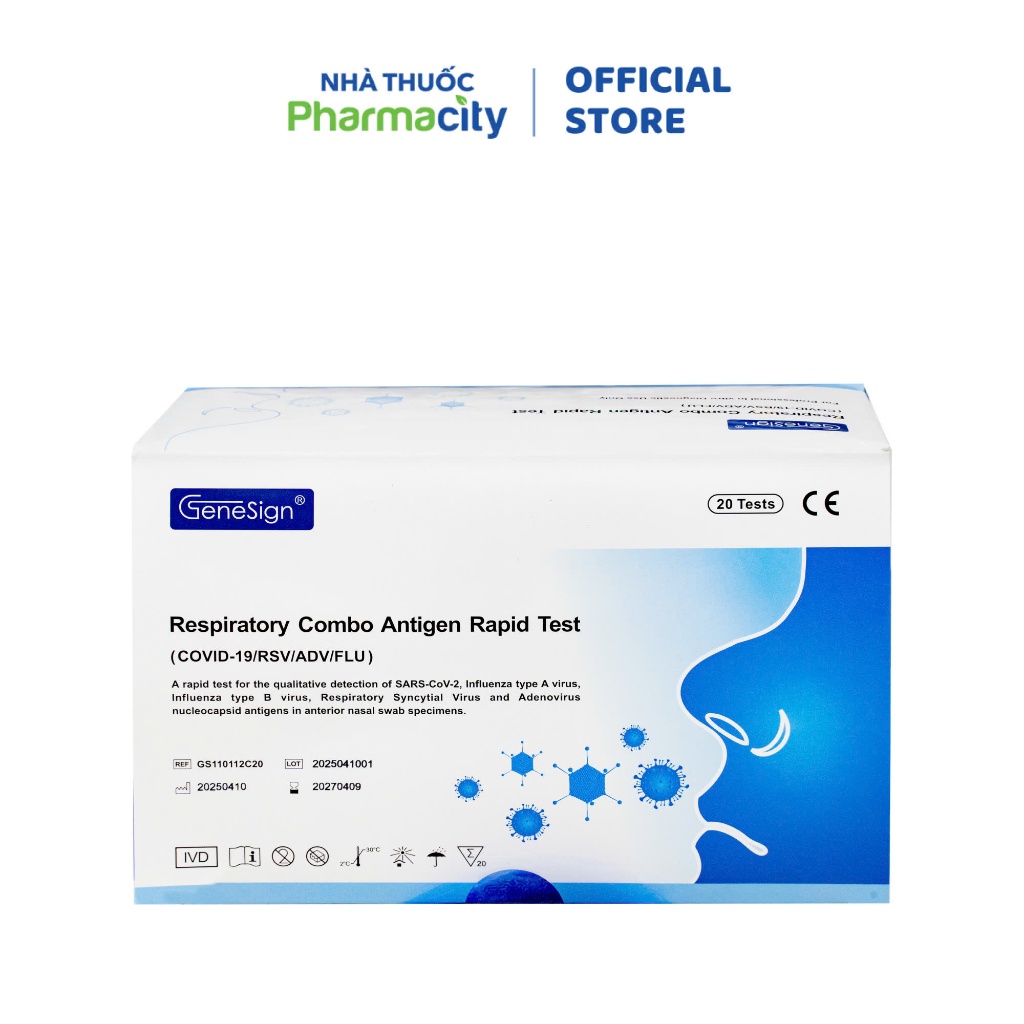 1 Kit - Bộ Test nhanh định tính kháng nguyên Genesign Test Respiratory Combo Covid,Cúm A/B,RSV,ADV (