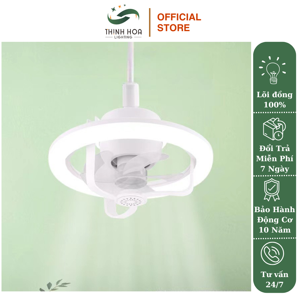 Quạt Trần Đèn Mini Thịnh Hoa, Quạt Treo Màn Có Đèn, Có Điều Khiển, Sải Cánh 35cm, Động Cơ DC 50W