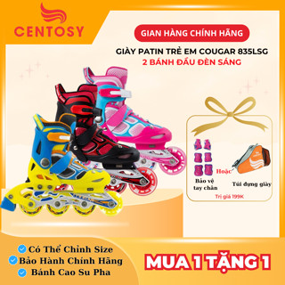 [TẶNG BẢO VỆ TAY CHÂN] Giày Patin Trẻ Em Cougar 835LSG, Bánh Đầu Có Đèn Phát Sáng, Có Nút Chỉnh Size