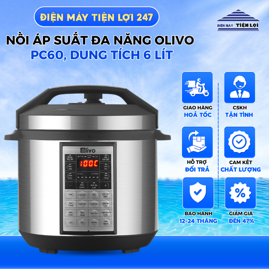 Nồi Áp Suất Điện Đa Năng OLIVO PC60 - Điện Máy Tiện Lợi 247