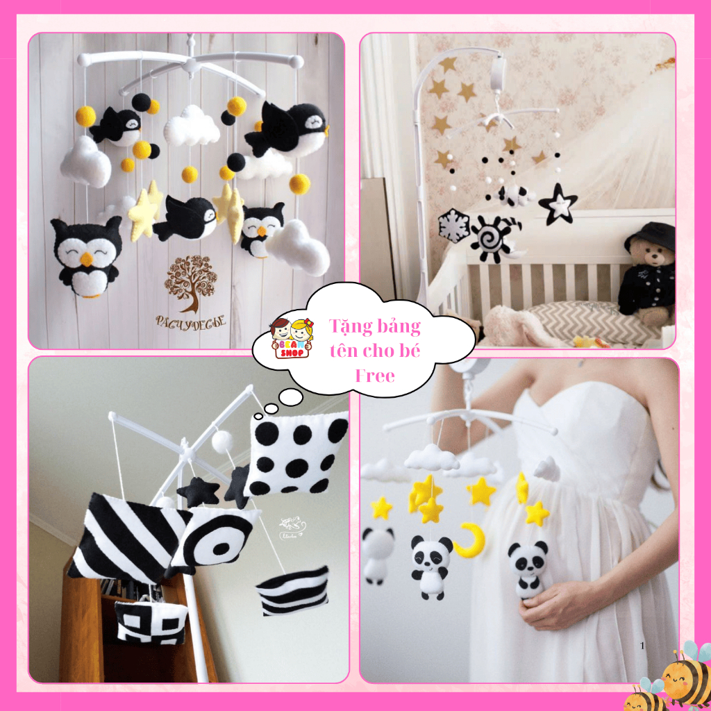  Đồ chơi treo nôi treo cũi kích thích thị giác cho trẻ sơ sinh mẫu đen trắng 