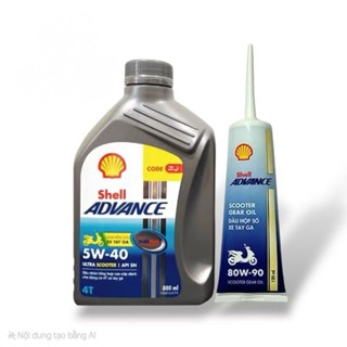  Combo Nhớt cao cấp cho xe tay ga đời mới Shell Ultra Scooter 4T 5W40 800ml và Nhớt hộp số Shell Advance 120ml 