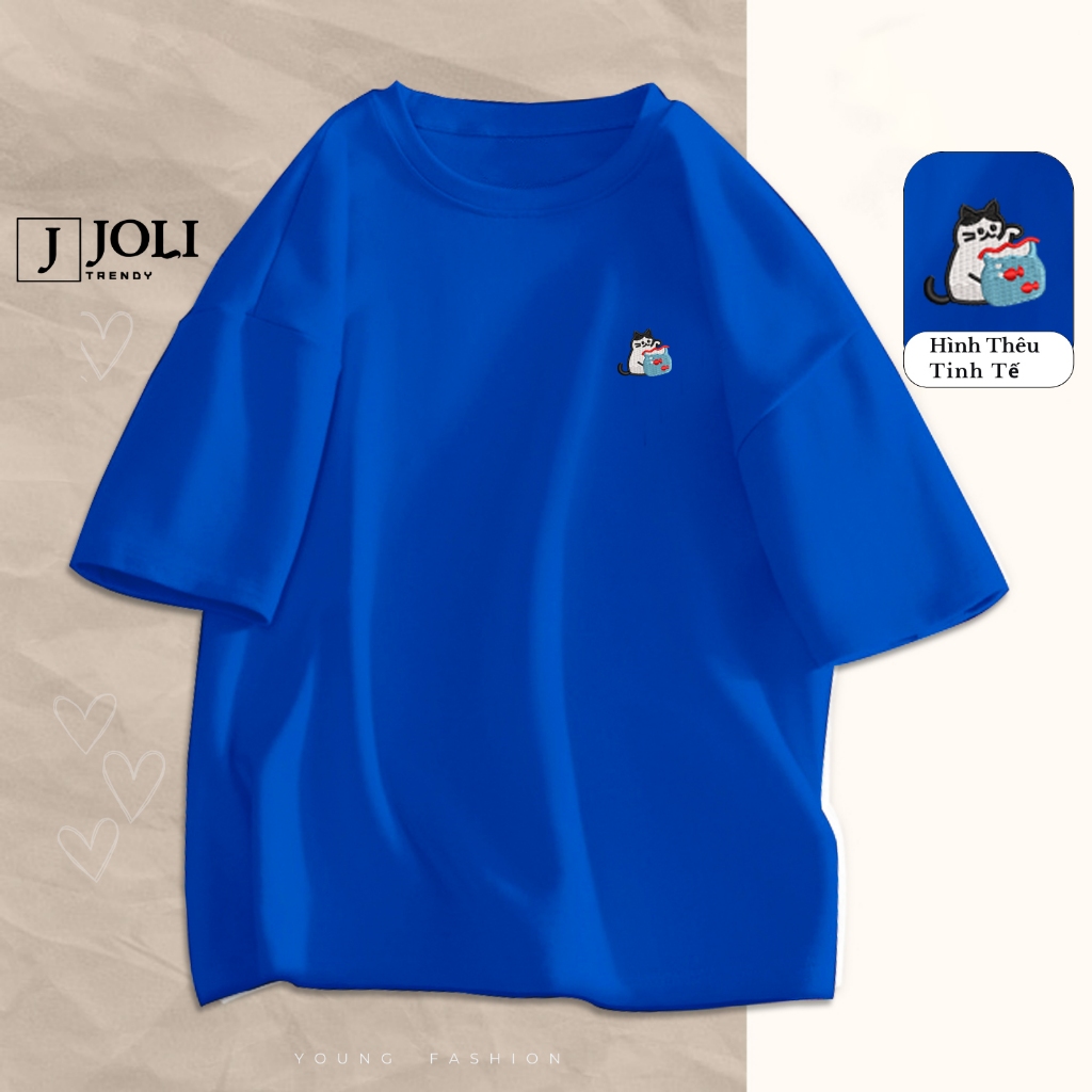 Áo Thun THÊU Cat & Goldfish  By JOLI Chất Cotton Thoáng Mát Form Rộng Tay Lỡ Cho Nam Nữ Phong Cách Unisex J Joli Trendy | BigBuy360 - bigbuy360.vn