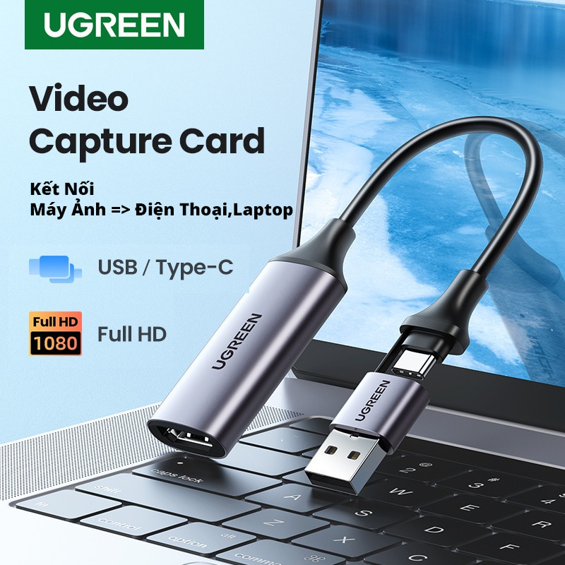 Capture Ugreen Cáp Ghi Hình LiveStream Máy Ảnh với Máy Tính Capture Card HDMI To Type-C Ugreen 25854