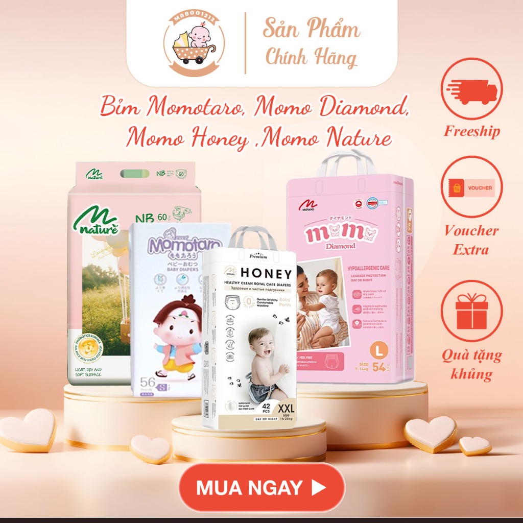 Tã bỉm dán/quần MOMOTARO, MOMO DIAMOND, MOMO HONEY, MOMO NATURE chính hãng S/M/L/XL/2XL/3XL/4XL
