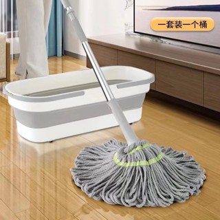 Bộ Cây Lau Nhà Vắt Tay Trợ Lực Tròn Kèm Thùng Lau Gấp Gọn Có Bánh Xe