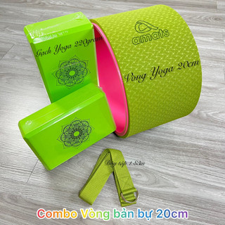  Combo Vòng Tập Yoga bản To 20cm 2 gạch in hoa văn mandala hãng Amats YOGA  1 dây cotton 1m8 hỗ trợ tập Yoga 