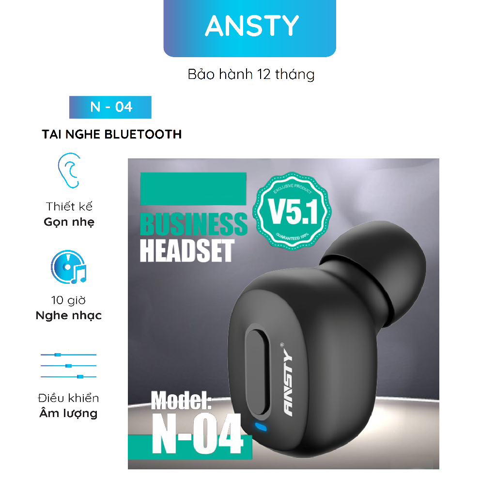 Tai Nghe Bluetooth Ansty N - 04 V5.1 Hỗ Trợ Nghe Nhạc 10 Giờ