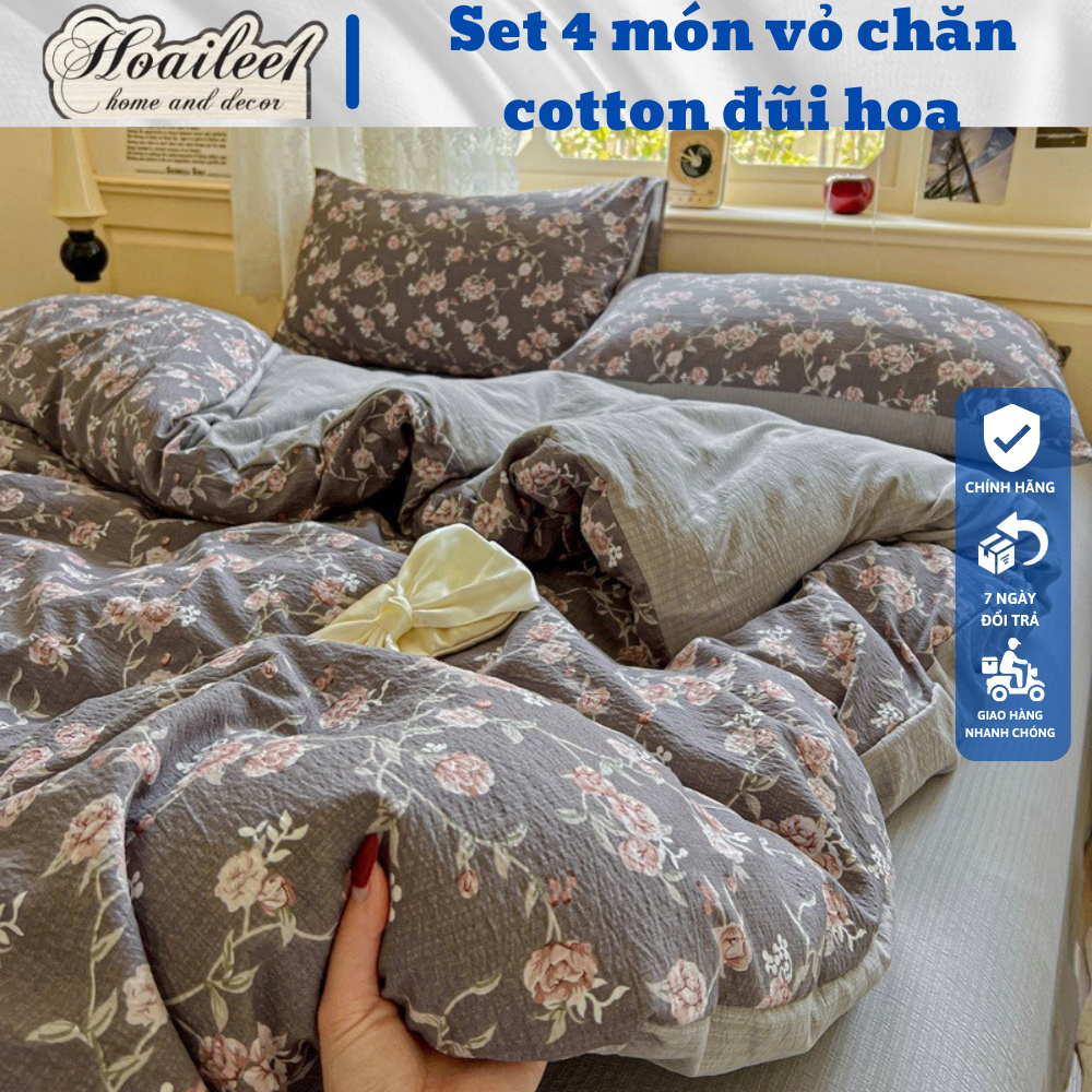 Bộ Chăn Ga Gối Cotton Đũi Vintage hoailee1 Ga Giường Đủ Size 1m2 1m4 1m6 18 2m 2m2 Bo Chun Miễn Phí 