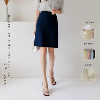 Chân váy chữ a công sở dài 50cm có túi SONMI Hàn Quốc thiết kế cao cấp 2 lớp cạp cao màu nâu đen navy LAFAY ROCHER SK144