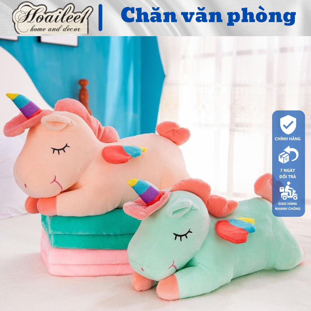Bộ chăn gối văn phòng hình thú Ngựa Pony Chất Miniso kèm mền bông tuyết