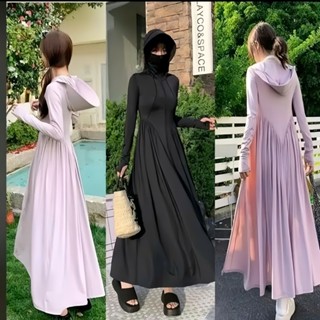 Áo Chống Nắng Toàn Thân 2 LỚP Chất Thun Lạnh Mềm Mịn, Chiết Eo Tôn Dáng Có Mũ Rộng Vành, Áo Váy Chống Nắng, Chống Tia UV