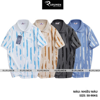  Áo Thun Polo Nam Rurumen - Áo Thun Nam Cổ Bẻ In Họa Tiết Sọc Bền Đẹp Có Big Size 