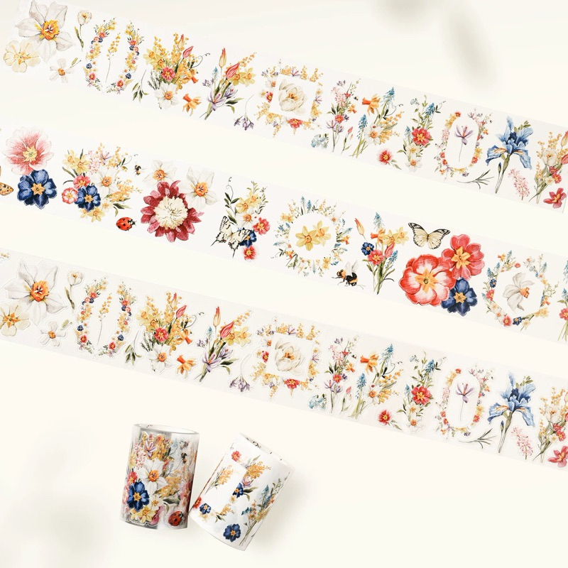 Saunery - PET tape, Washi tape, sticker hoa xuân sặc sỡ The Washi Tape Shop chu kì 100cm