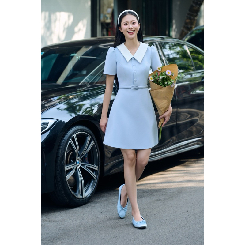 Đầm ngắn dáng A phối lá cổ kèm dây lưng ELLA DRESS