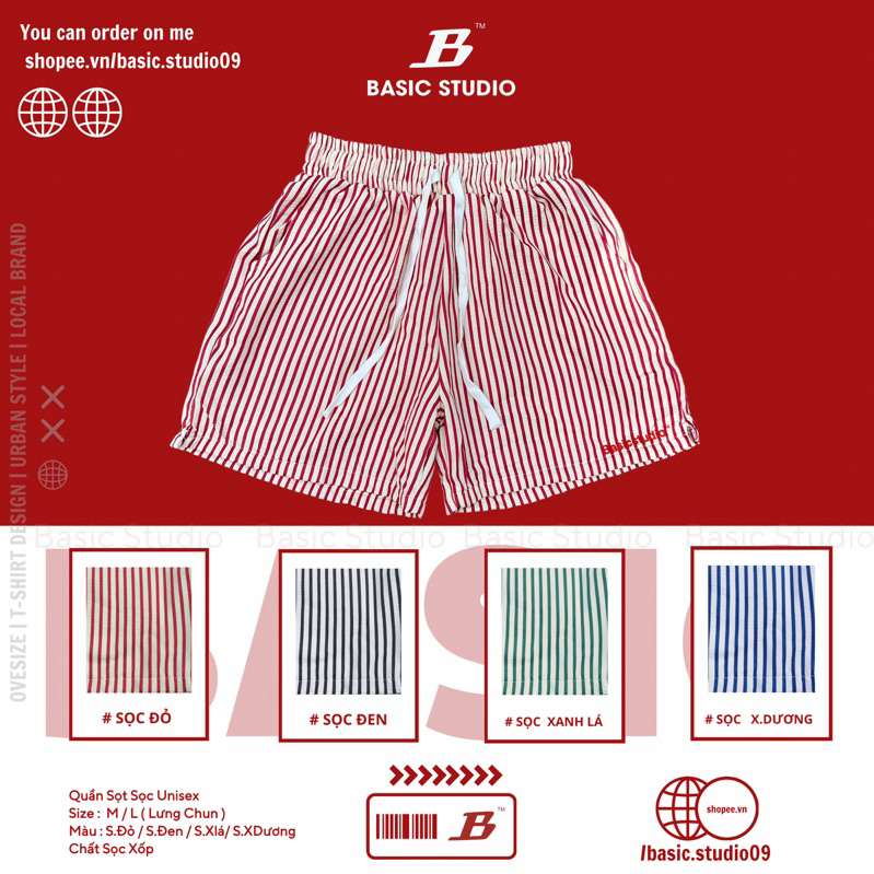 Quần Sọt Sọc Unisex 2 Lớp Basic Studio