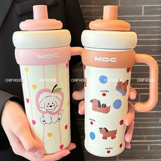 Ly giữ nhiệt MOC hình mèo inox 316 và lót gốm sứ 750ml, Bình giữ nhiệt có quai sách thiết kế xinh xắn và dễ thương- B116