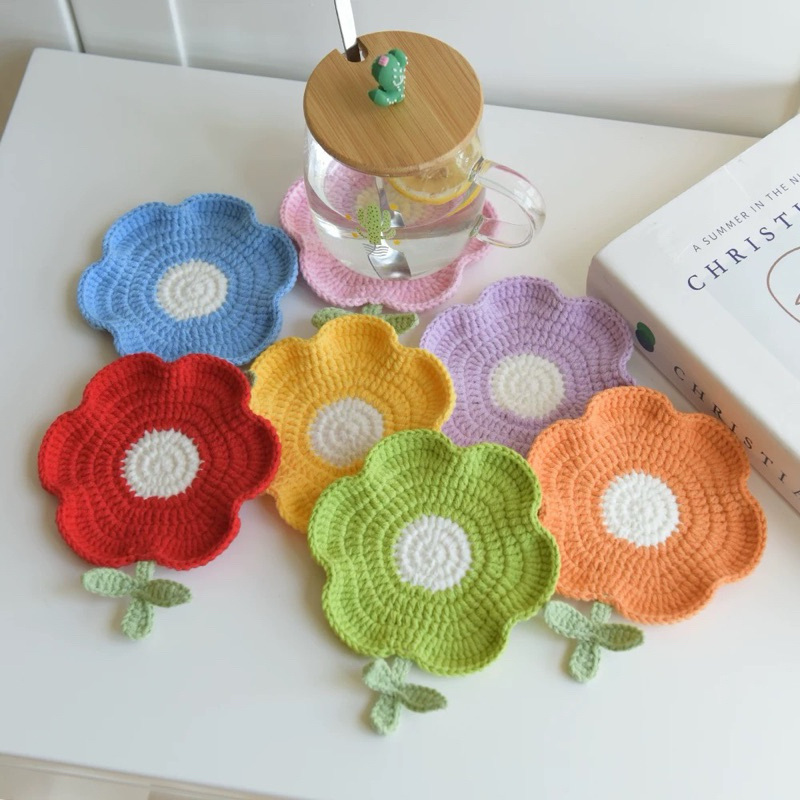Miếng lót ly bông hoa, lót ly handmade, miếng lót ly bằng len MiDi Handmade