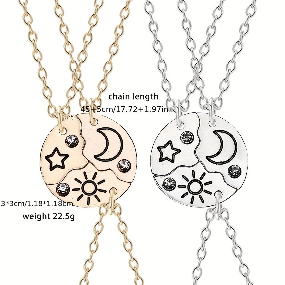 3 Cái / bộ Mặt Trời Trăng Ngôi Sao Vòng Cổ Mặt Dây Chuyền Người Bạn Thân Nhất Bff Tình Bạn Cặp Đôi V