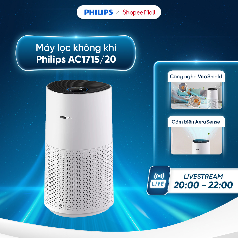 Máy lọc không khí Philips AC1715/20 27W - Lọc được bụi siêu mịn PM0.003, PM2.5 - Phạm vi lọc hiệu quả cho phòng 78m²
