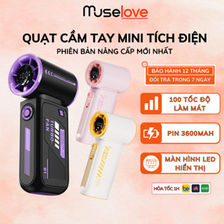 Quạt Cầm Tay Mini MUSELOVE Tích Điện 100 Cấp Độ Gió, Màn Hình Hiển Thị, Pin 3600mAh Dùng Tới 10H