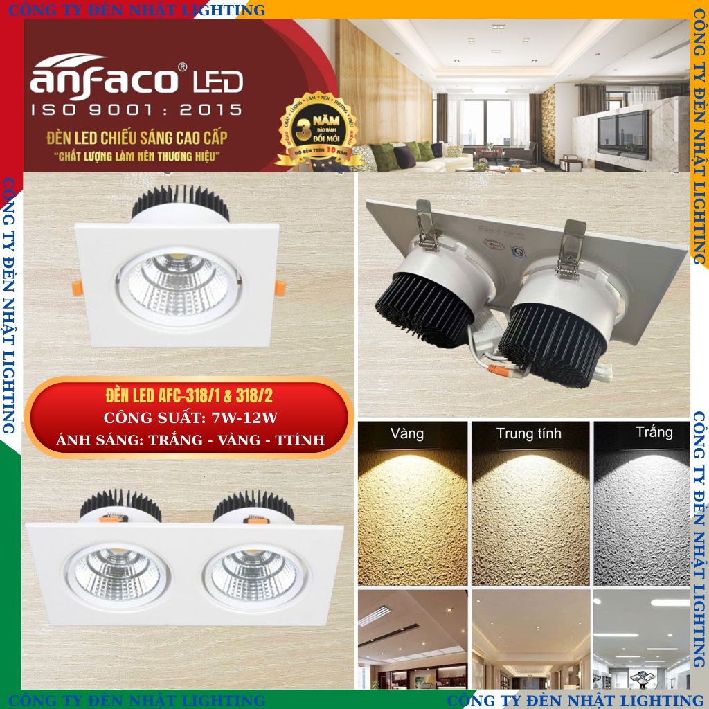 [CTY NHẬT LIGHTING] Đèn downlight âm trần chính hãng ANFACO 318 - 7W 12W, đèn đơn/đôi - New 05.26