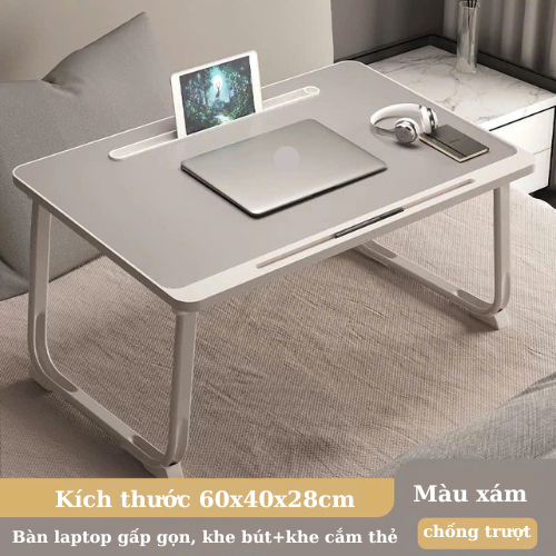 Bàn laptop gấp gọn có khe để bút và khe cắm thẻ kích thước 60x40 cm, bàn làm việc ngồi giường gấp gọn thông minh