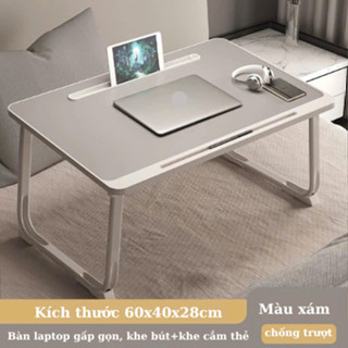 Bàn laptop gấp gọn có khe để bút và khe cắm thẻ kích thước 60x40 cm, bàn làm việc ngồi giường gấp gọn thông minh
