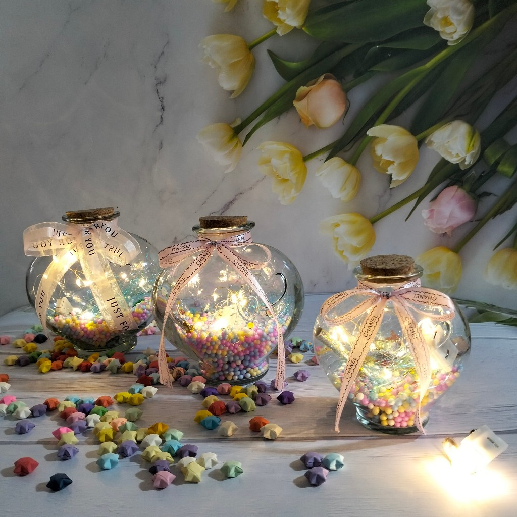 LỌ THỦY TINH-Lọ ước nguyện, lọ đựng sao hạc (HÌNH TRÁI TIM, TRANG TRÍ SẴN, TẶNG KÈM 10 NGÔI SAO) có 