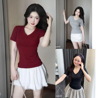 Áo thun baby tee ôm fit body cổ V chất gân tăm lạnh ( chất đanh )