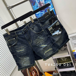 Quần short nam Đê Gờ jean xanh bụi rách xước phối in hoạ tiết thêu logo túi QS363P