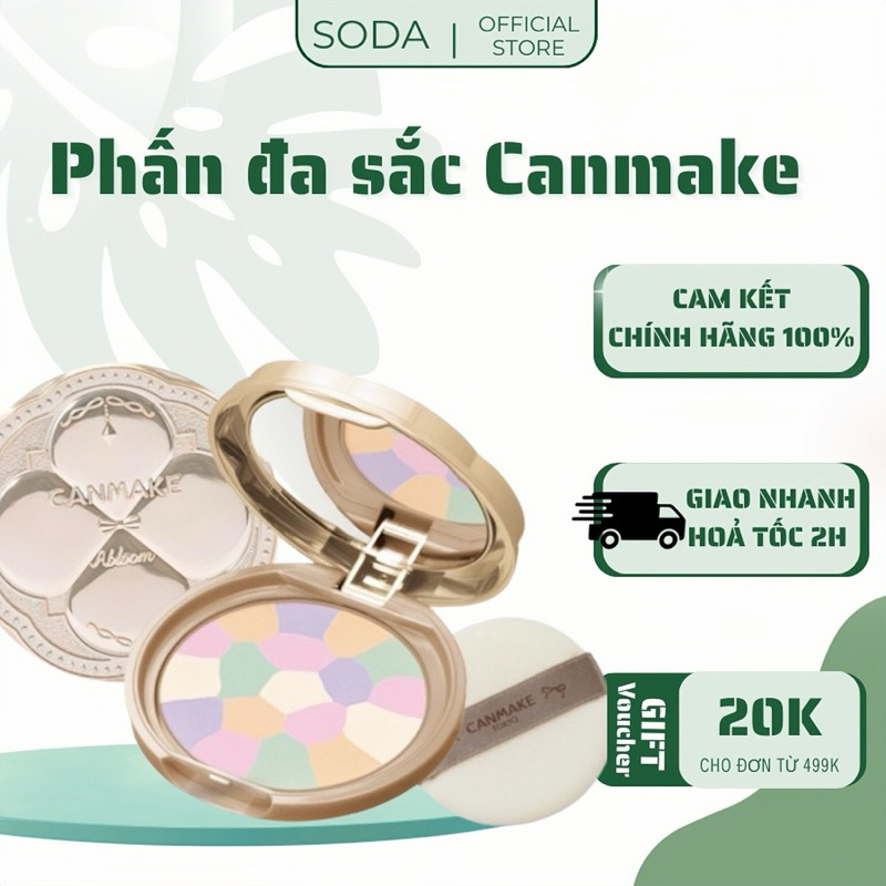 Phấn phủ đa sắc kiềm dầu Canmake Marshmallow Finish Powder Abloom chỉnh sắc tố da, nâng tone da Nhật Bản SPF19/PA++- 4g
