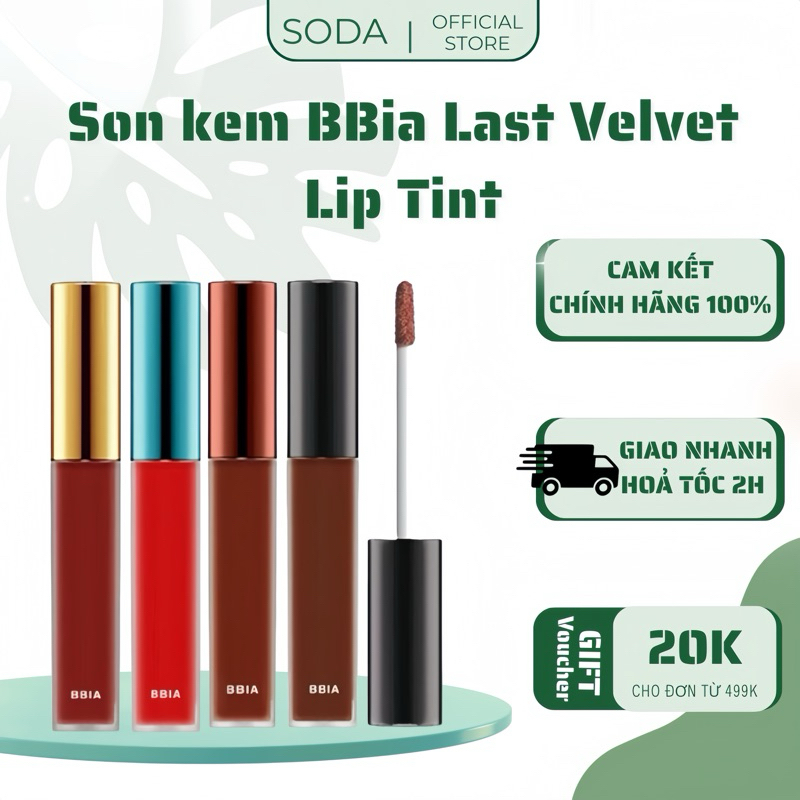 Son kem Bbia Last Velvet Lip Tint đủ bảng màu, mịn lì lâu trôi không gây khô môi