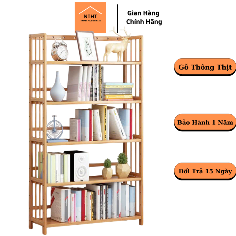 Kệ Sách 5 Tầng Gỗ Thông Tự Nhiên