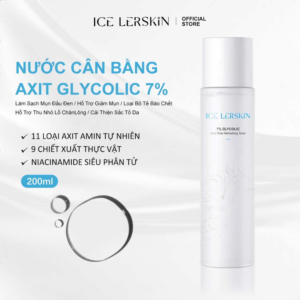 Dưỡng Trắng Da & Tẩy Tế Bào Chết ICE LERSKIN Toner 7% Axit Glycolic Cho Da Sáng Mịn Không Kích Ứng