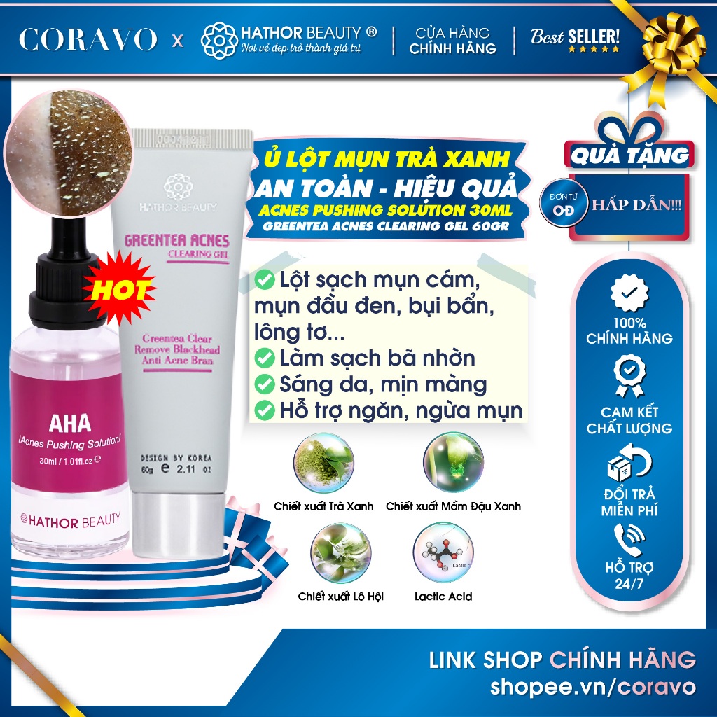  Bộ Ủ Mụn Gel Lột Mụn Trà Xanh Tại Nhà - Spa không Đau không Sưng Hathor Beauty - Coravo 