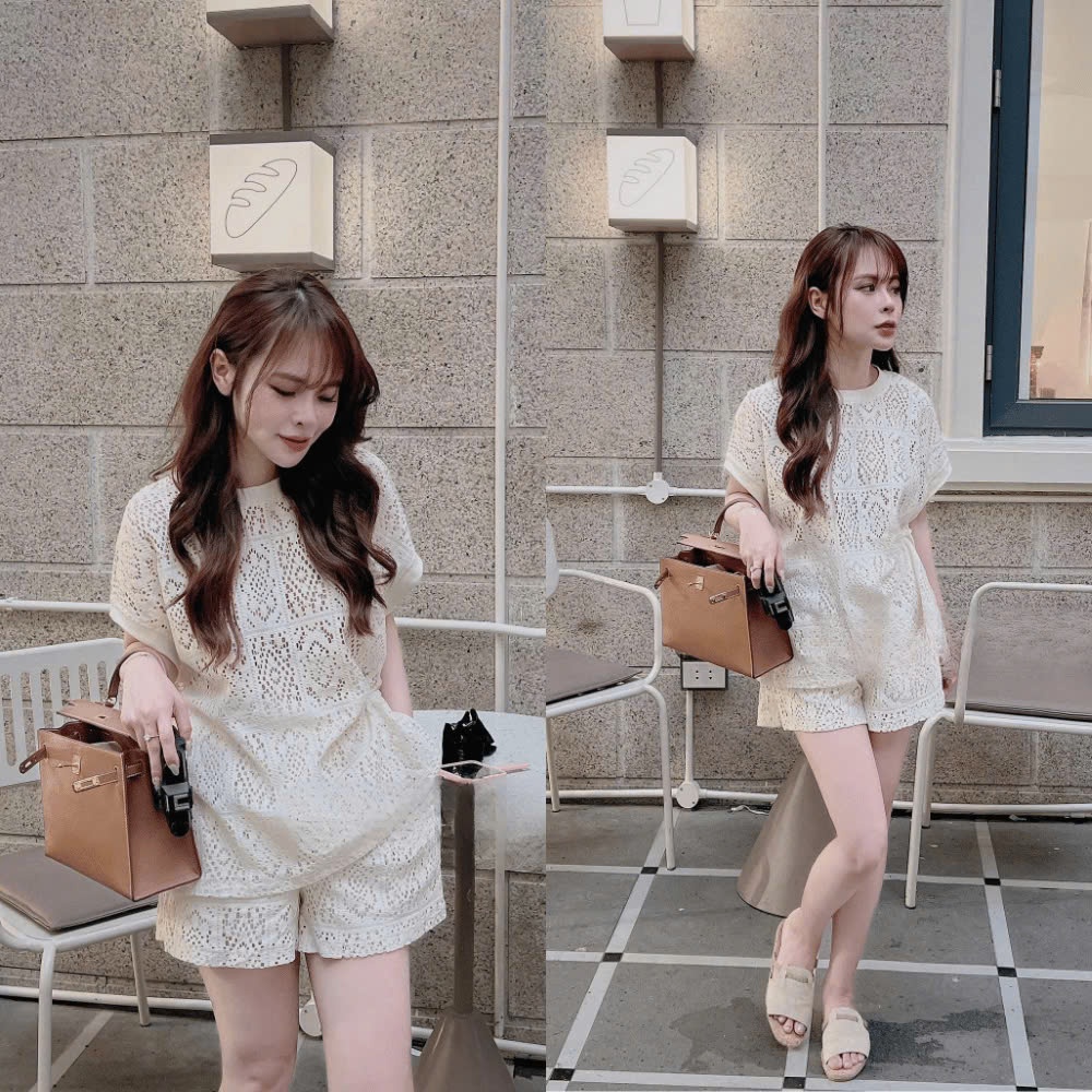 [Quần Lót Lụa] Set Ren Hoạ Tiết Tay Cộc Mix Quần Đùi 2001 Clothing
