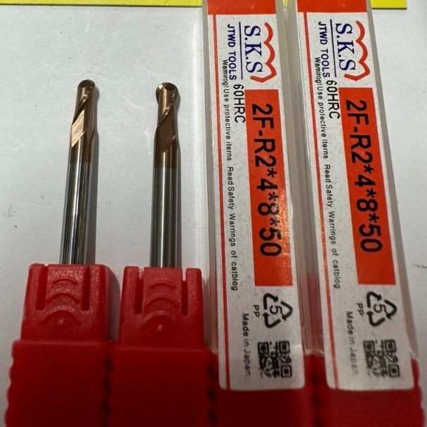 (R2) Dao phay ngón hợp kim 60HRC, 2F-R2*4*8*50