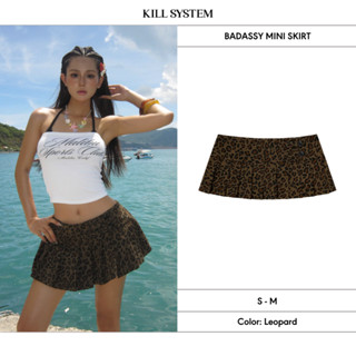 Chân váy ngắn cạp trễ da beo xếp ly BADASSY - KILL SYSTEM