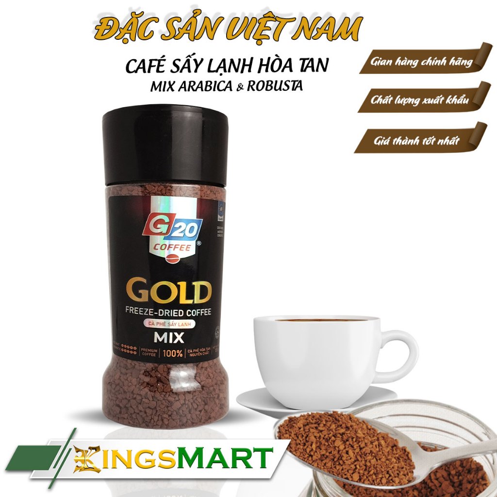 Cà phê sấy lạnh GOLD MIX Arabica & Robusta - Thương hiệu G20 COFFEE THIÊN SA - Hũ 120g - Kingsmart