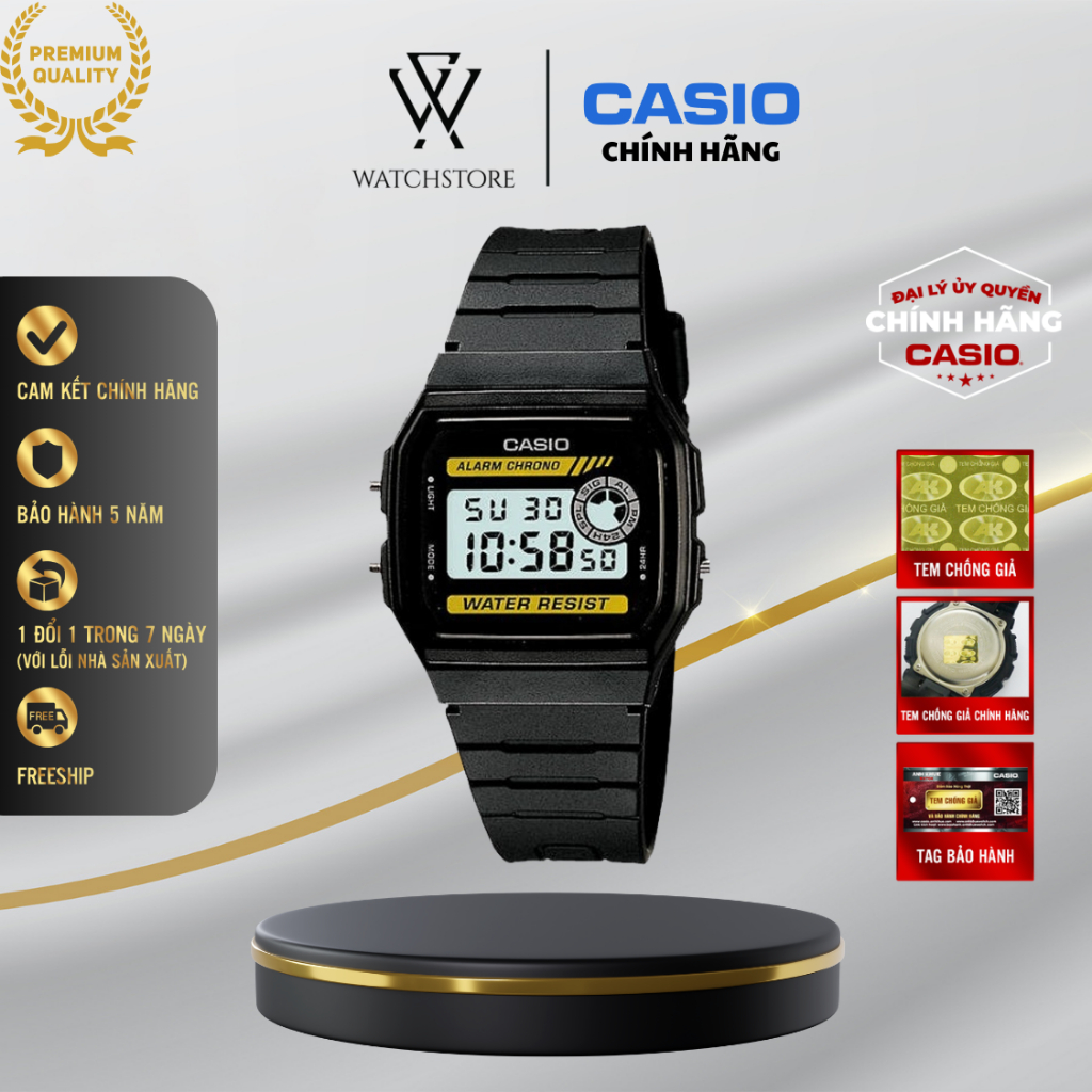Đồng Hồ Nam/Nữ Casio F-94WA-9DG Màu Đen Mặt Kính Nhựa Vuông 33.2mm Chống Nước Dây Nhựa Chính Hãng - WATCHSTORE