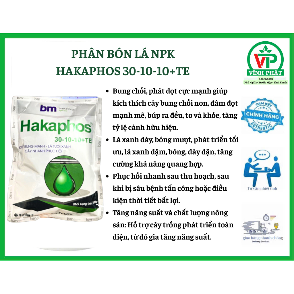 HAKAPHOS 30-10-10 + TE – BM PHÂN BÓN NPK BỔ SUNG TRUNG VI LƯỢNG GÓI 500GR